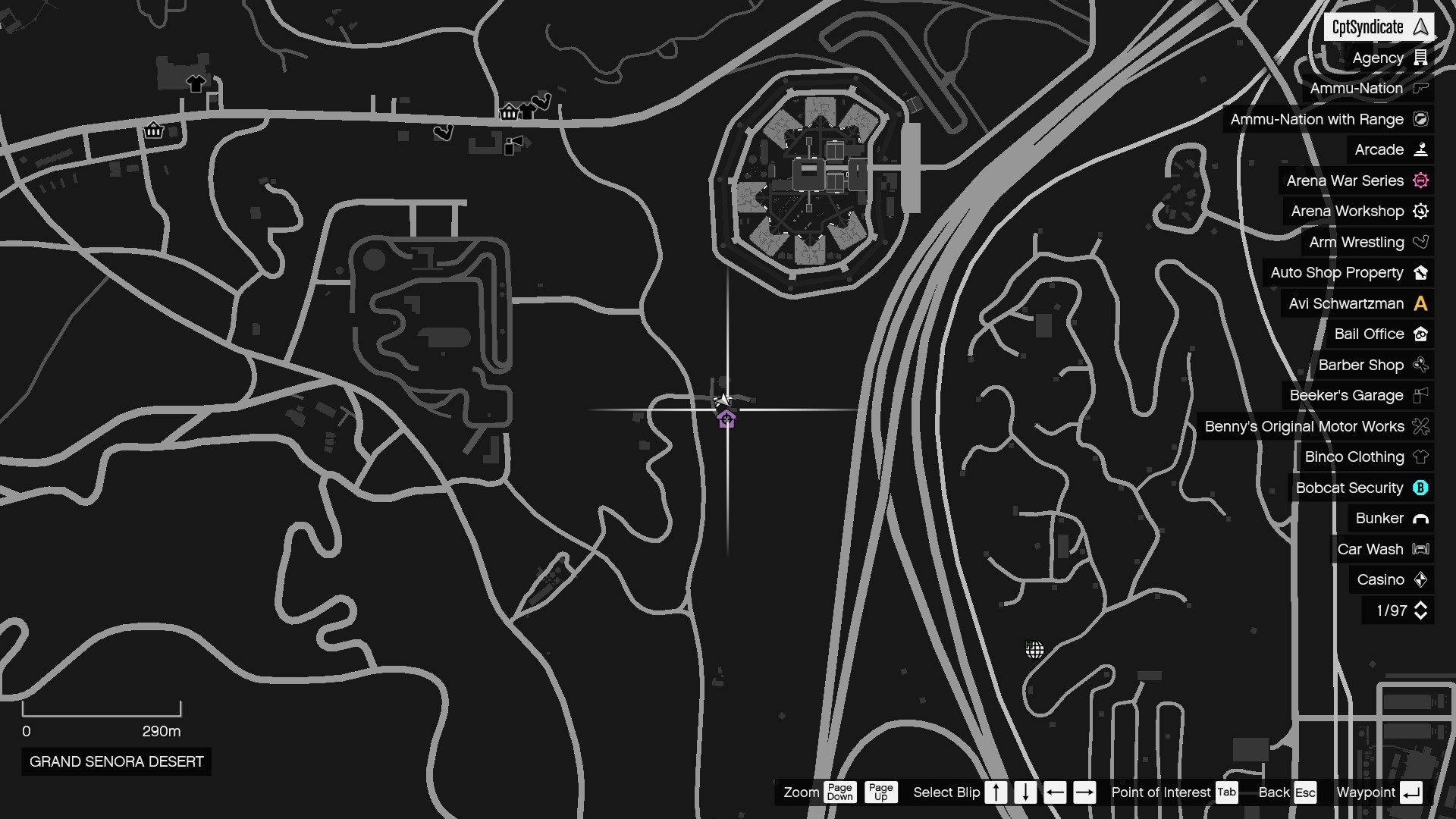 The map shows the location of the lucky clover in Grand Senora Desert.