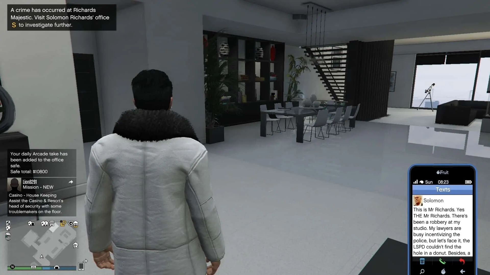 Solomon Richard's first text about robbery in his office