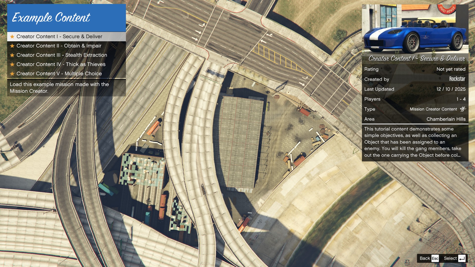 Example missions created in the Mission Creator by Rockstar Games.