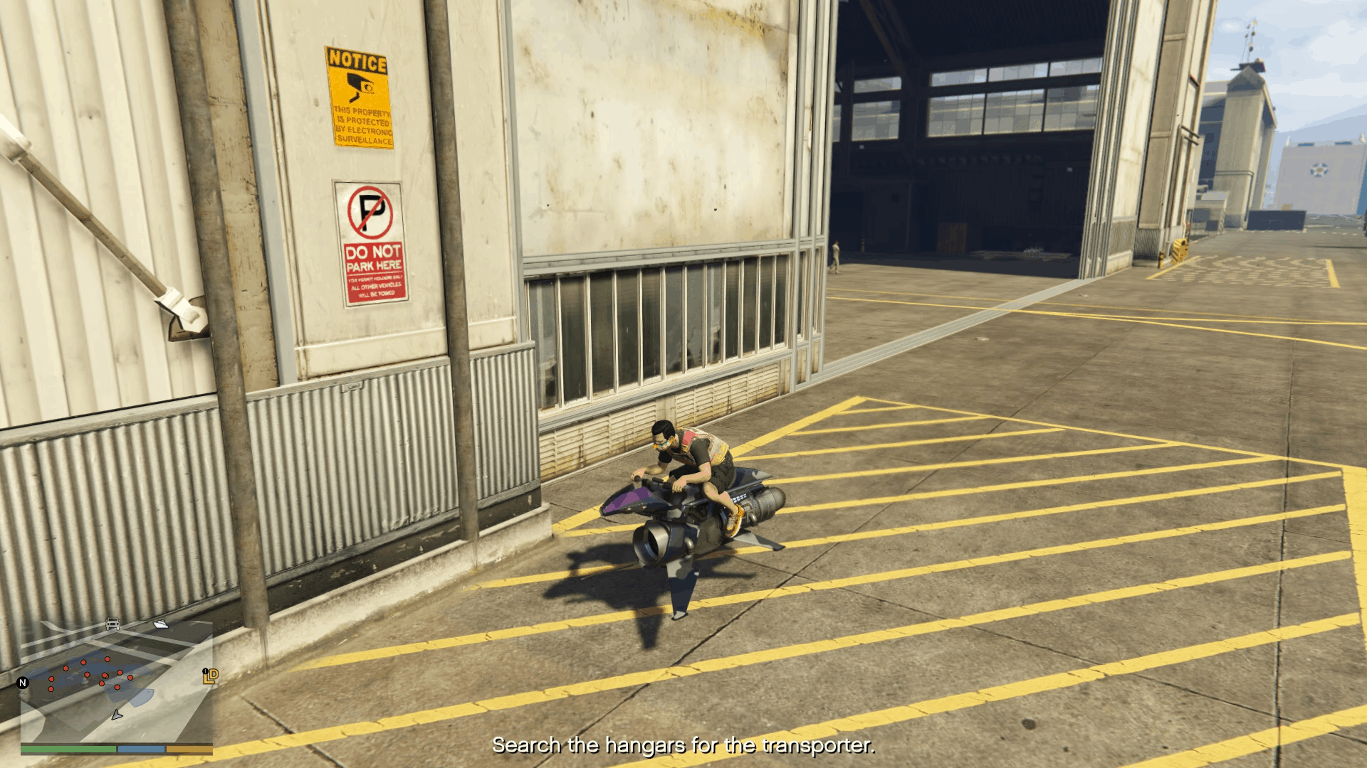 Parking the vehicle (oppressor or buzzard) on the left side of the hangar