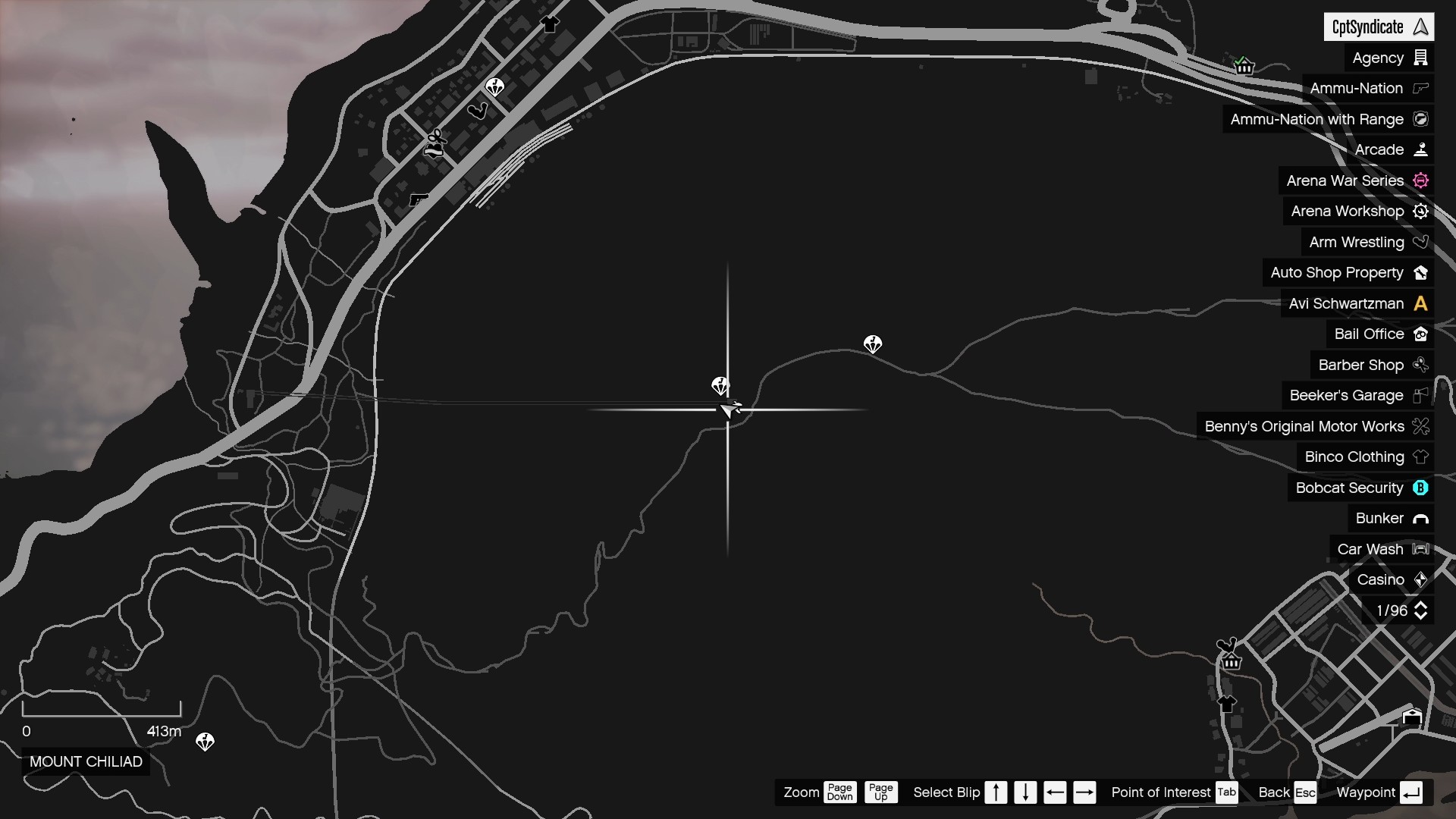 The map shows the location of the lucky clover on top of Mount Chiliad.