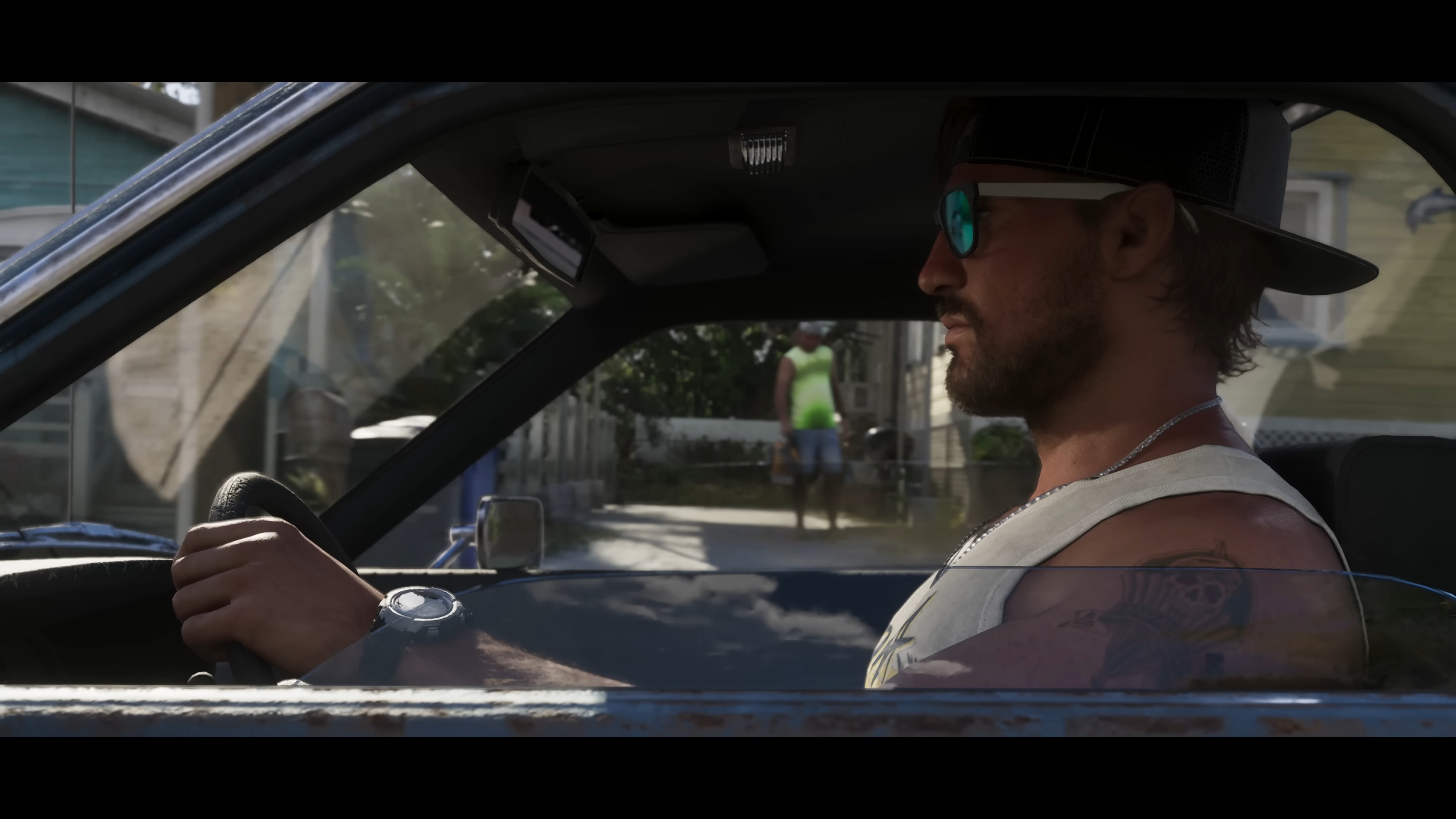 Jason driving the Vapid Creado as seen in the second GTA 6 trailer.