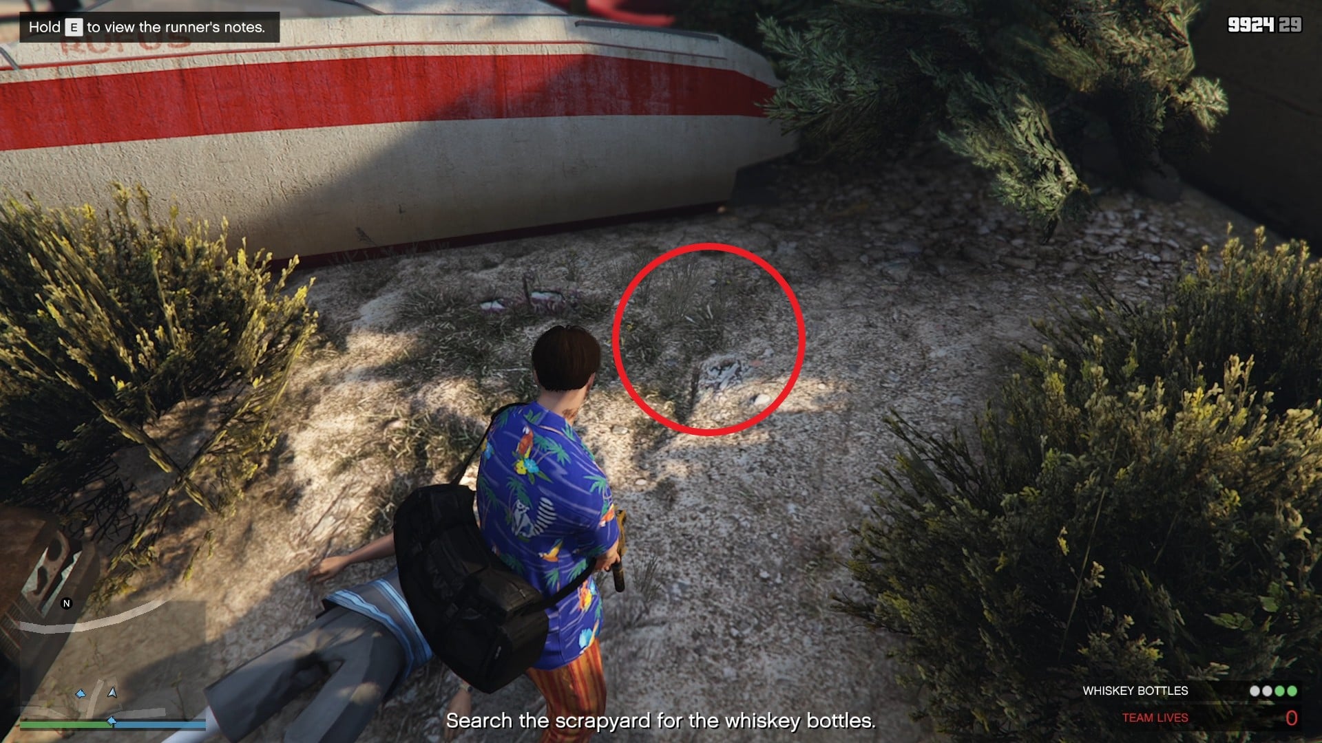 Whiskey Bottle is stashed next to the speedboat.