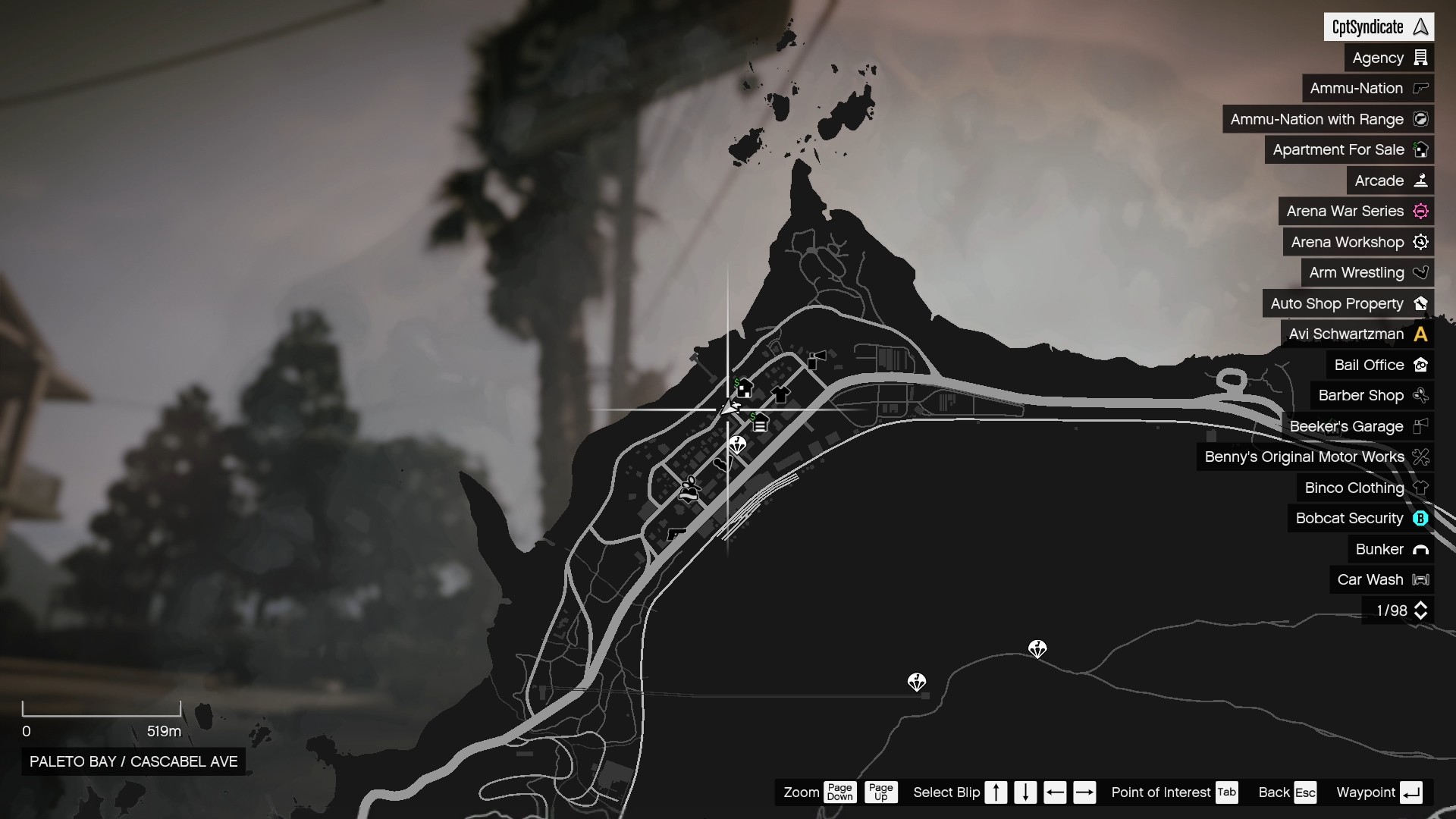 The map shows the location of the lucky clover hanging by the South Seas Apartment sign.