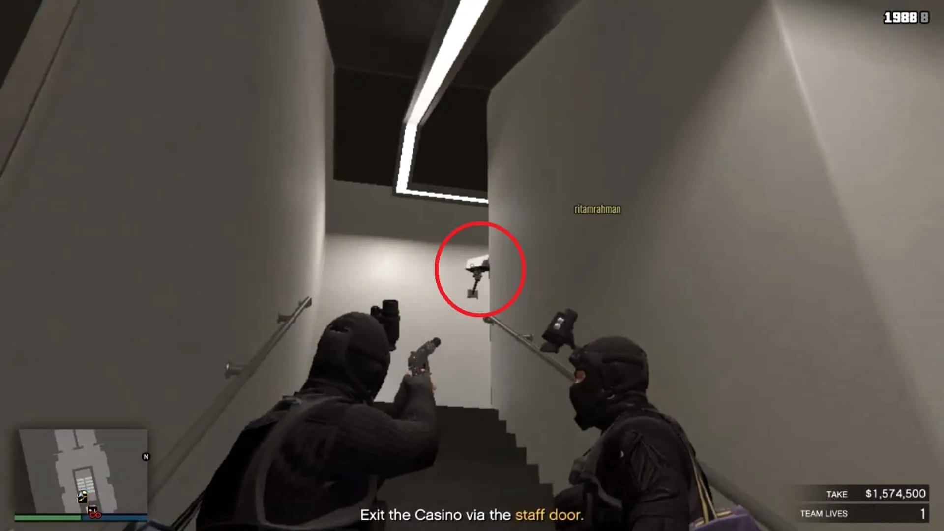 Taking out the camera at the stairway