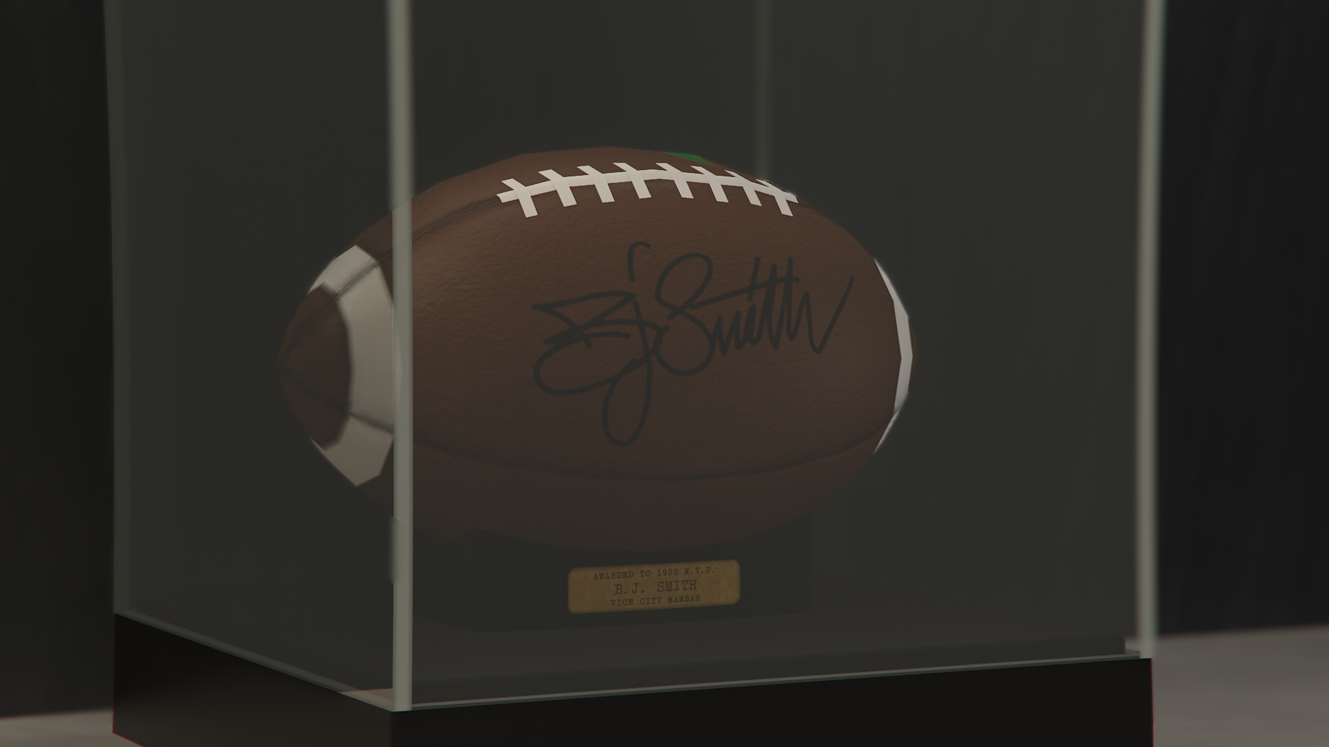 Vice City Mamba's BJ Smith-signed football decoration piece for the Diamond Casino Penthouse as seen in GTA Online.