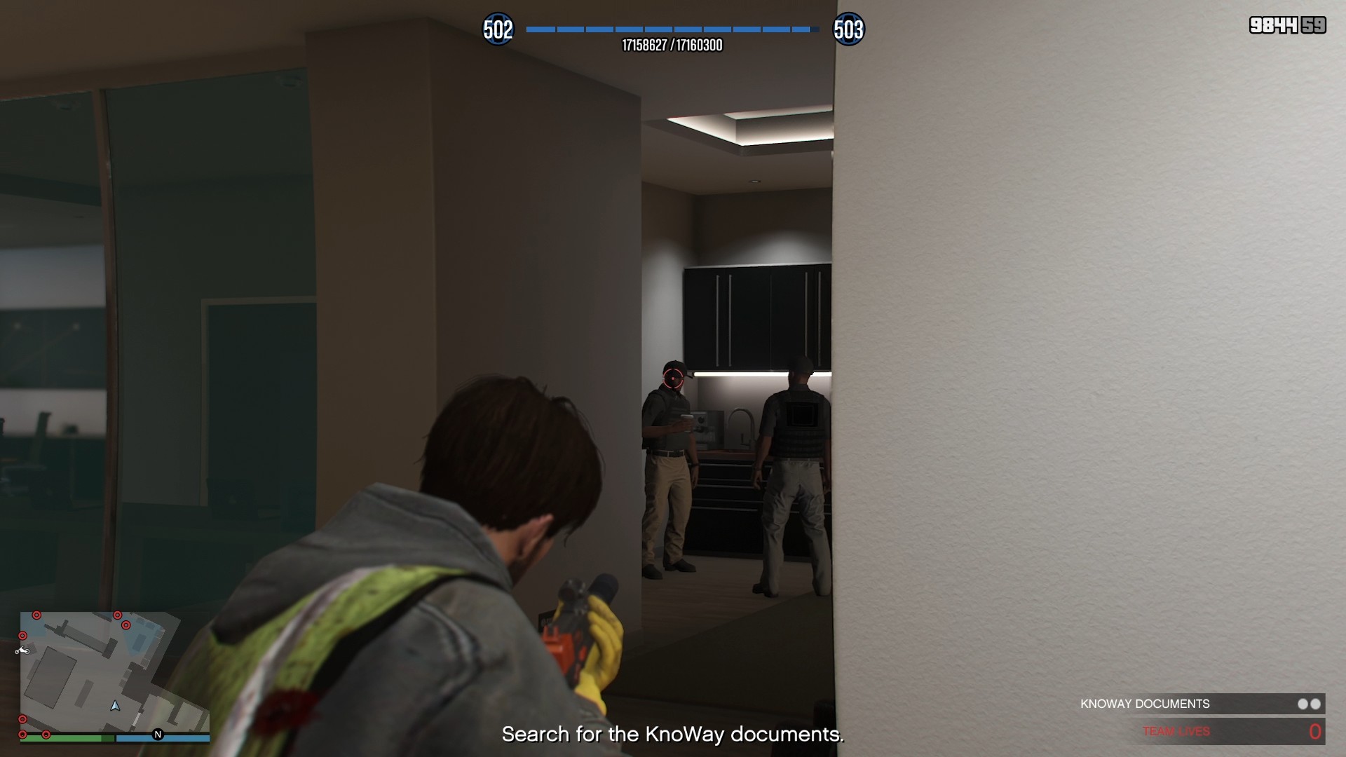 The two guards on the right that need to be eliminated.