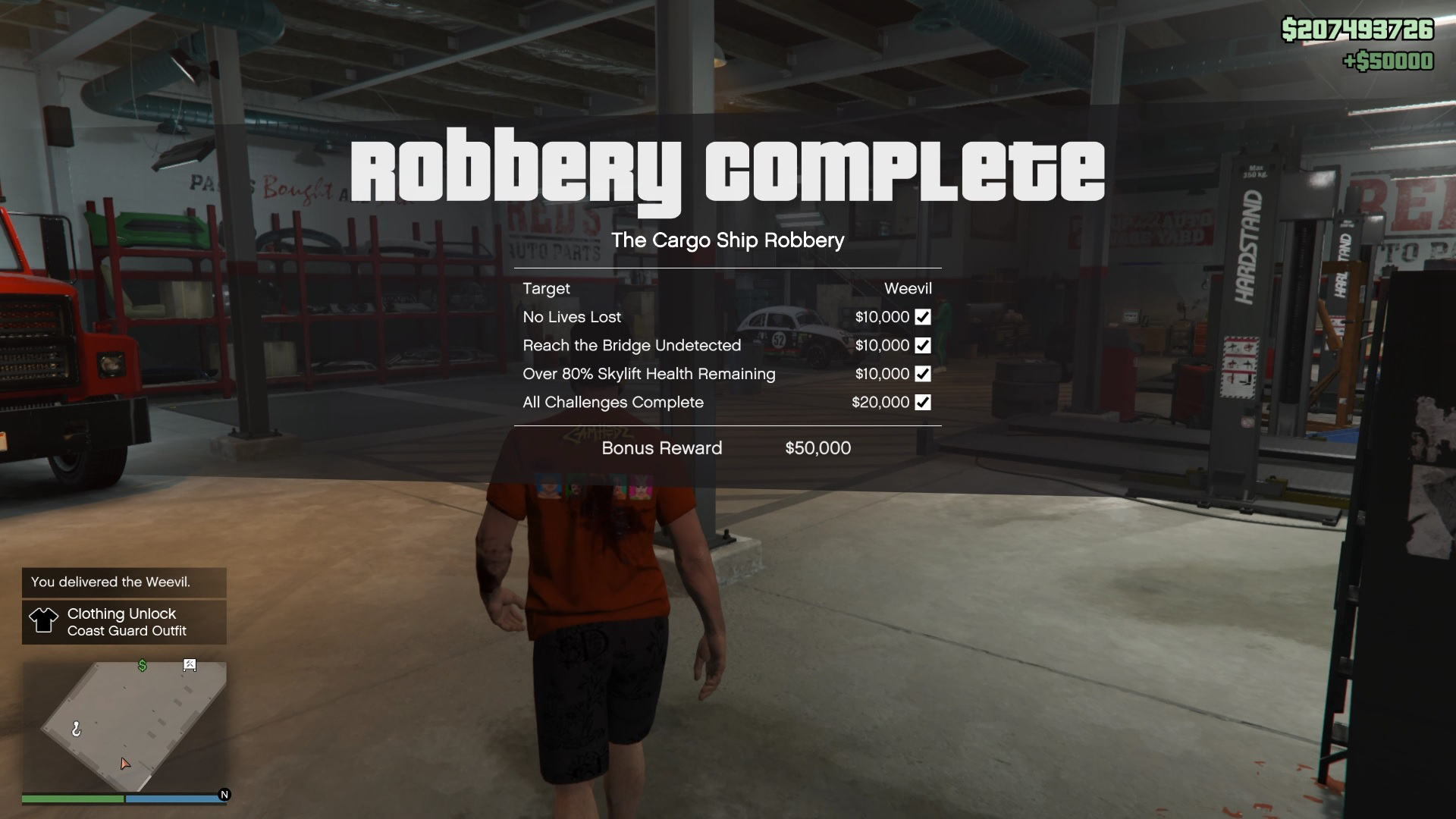 The Cargo Ship robbery completed with all the bonus challenges.