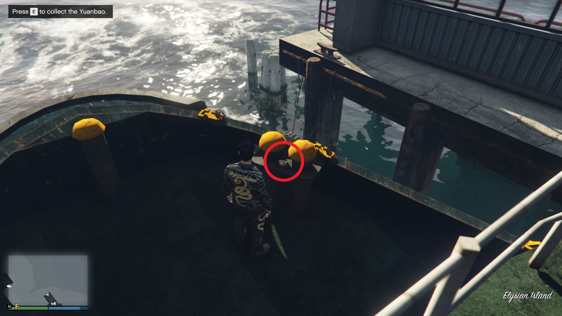 The Yuanbao on the bow of the Olifantus at Elysian Island.