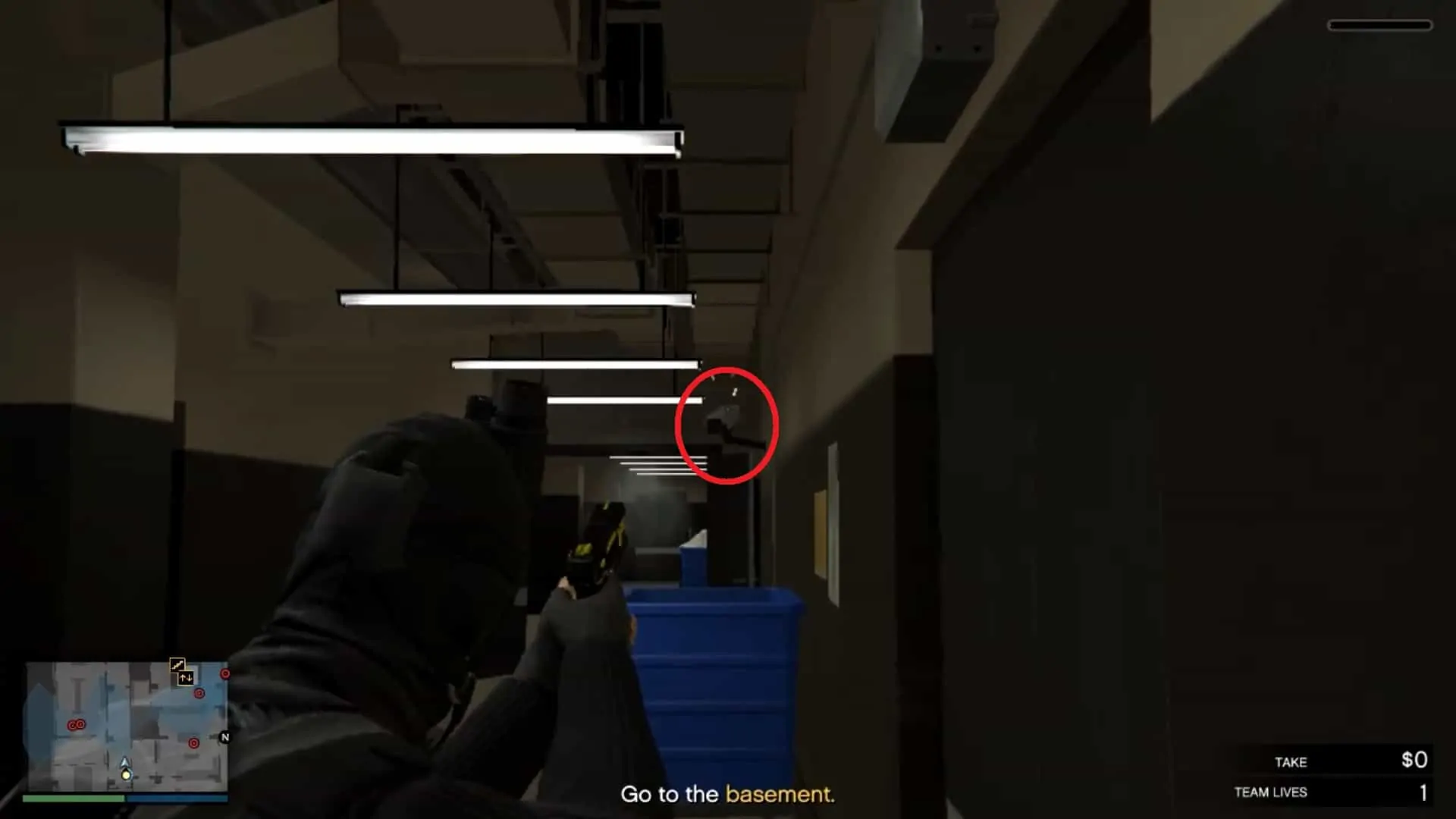 The camera in the hallway where you kill the guard