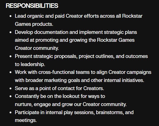 Associate Director of Creator Strategy Job Responsibilities.