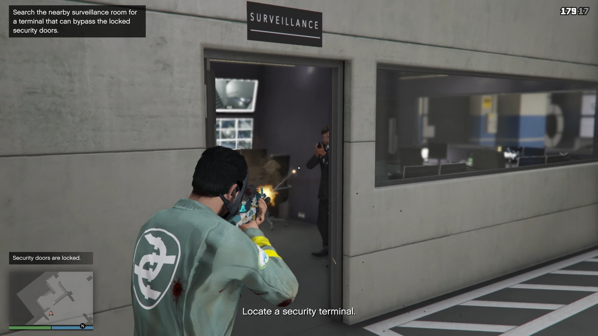 Security guard inside the surveillance room.