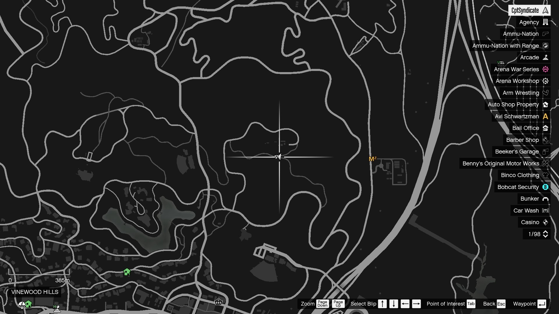 The map shows the location of the golden clover found at the Vinewood sign on Mount Haan in Vinewood Hills.