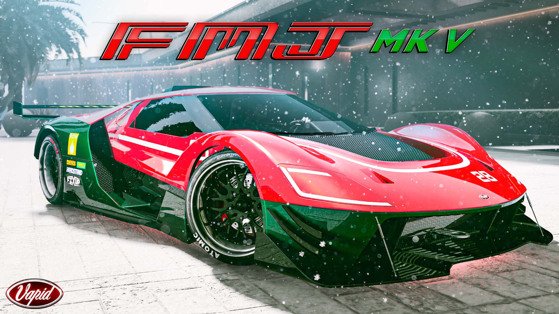 The Vapid FMJ MK V comes with a White Stripe livery, plus GTA+ members also get complimentary Red Rainbow Flip Chameleon paint options for the body and wheels.