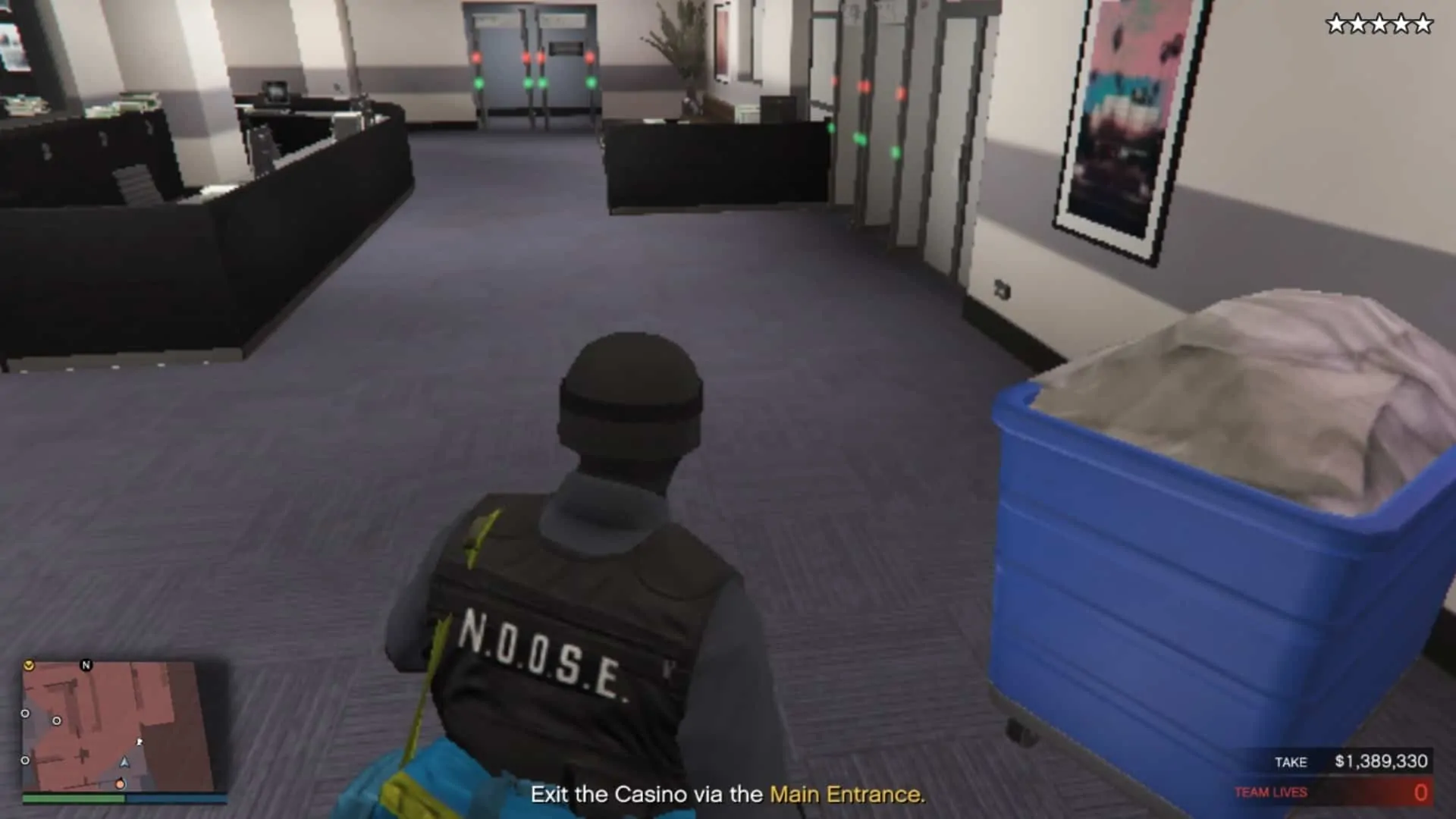 The staff lobby. You need to go through the metal detectors to the right in order to head for the exit