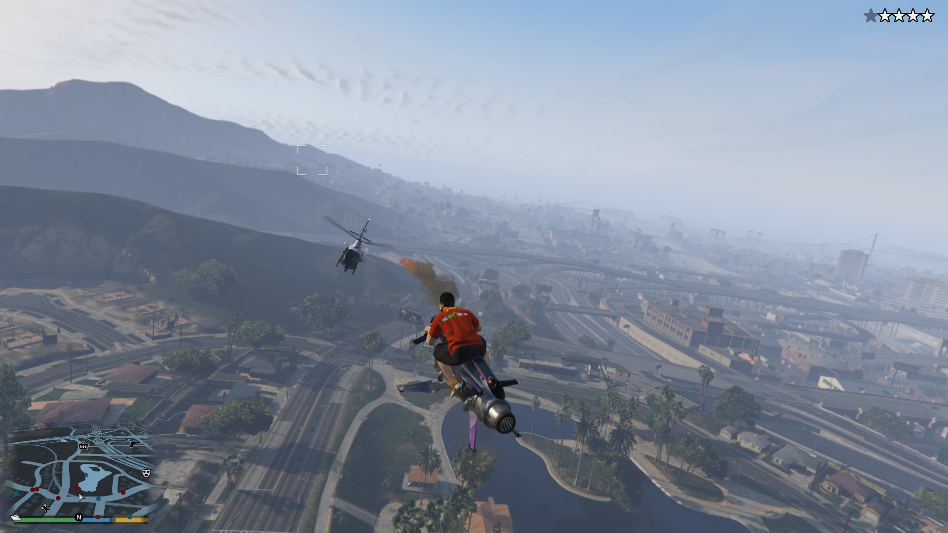 This will allow you to keep your wanted level up as you fly around the city, avoiding the cops.