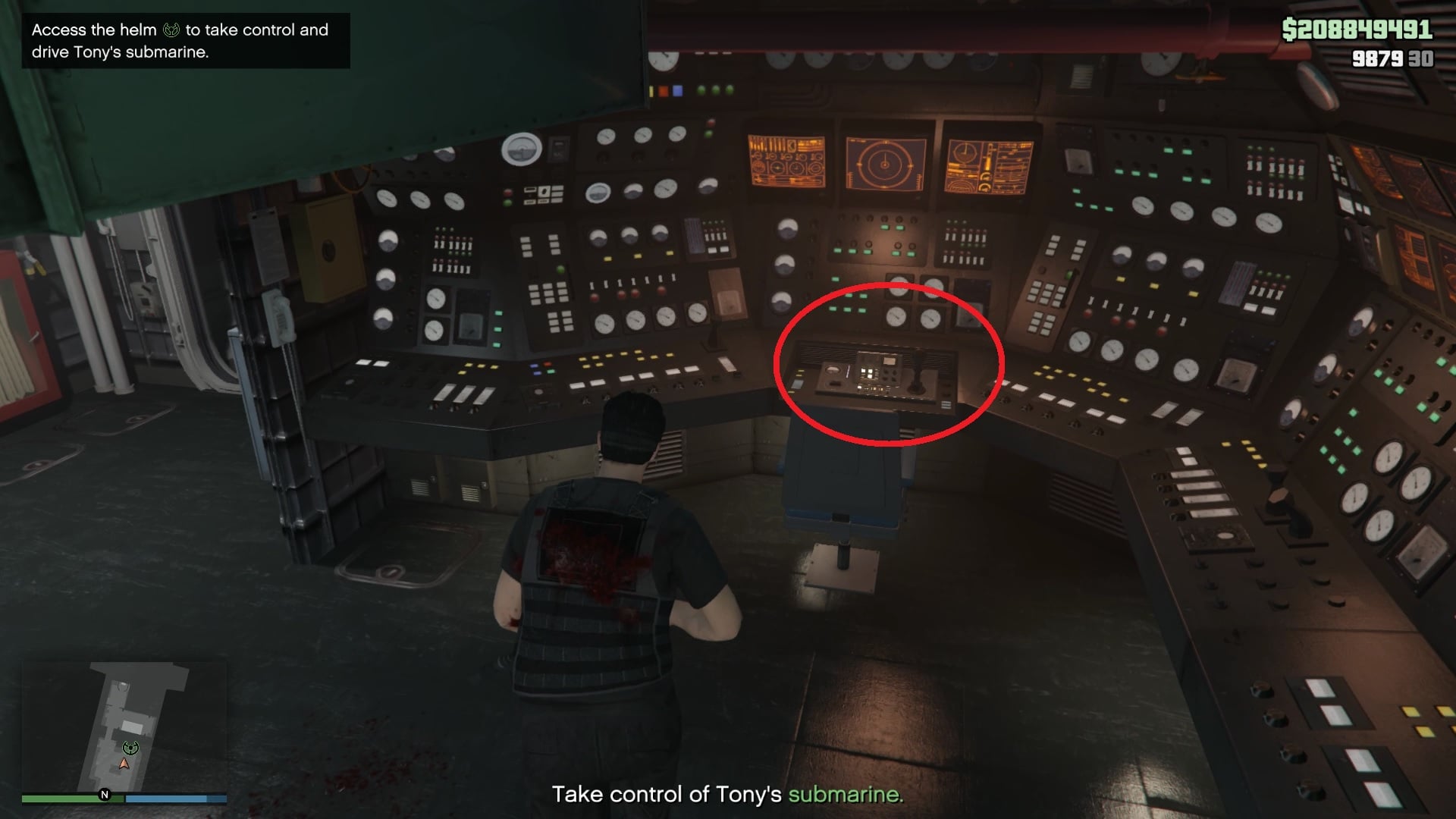 Interact with the helm to control the submarine.