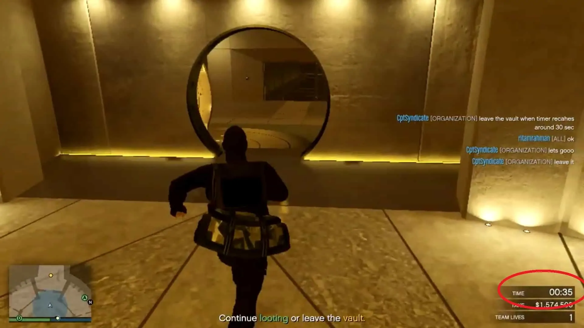 Leaving the vault around 30-40 seconds mark