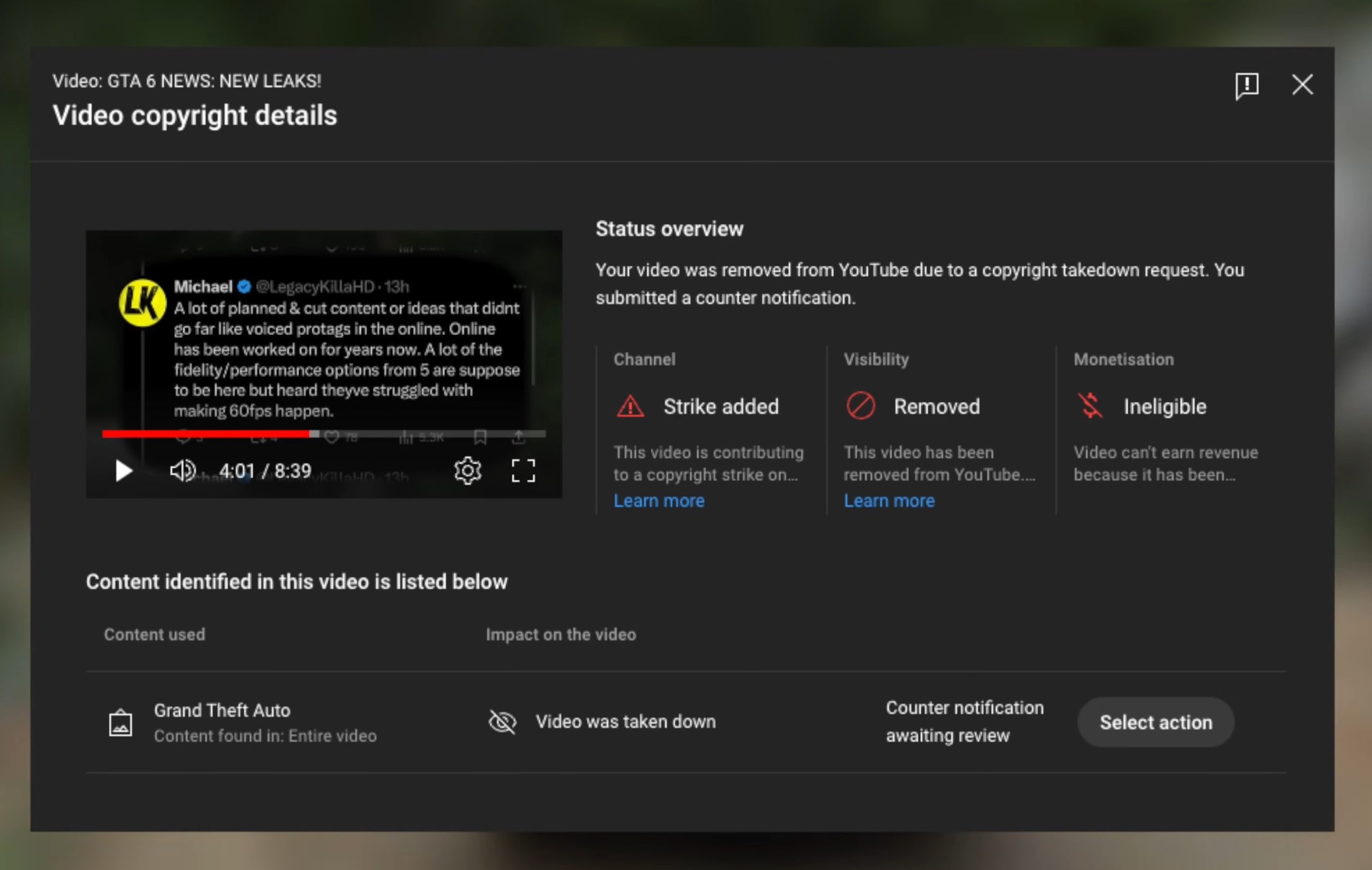 Screenshot from CYBER BOI's video addressing the copyright strike.