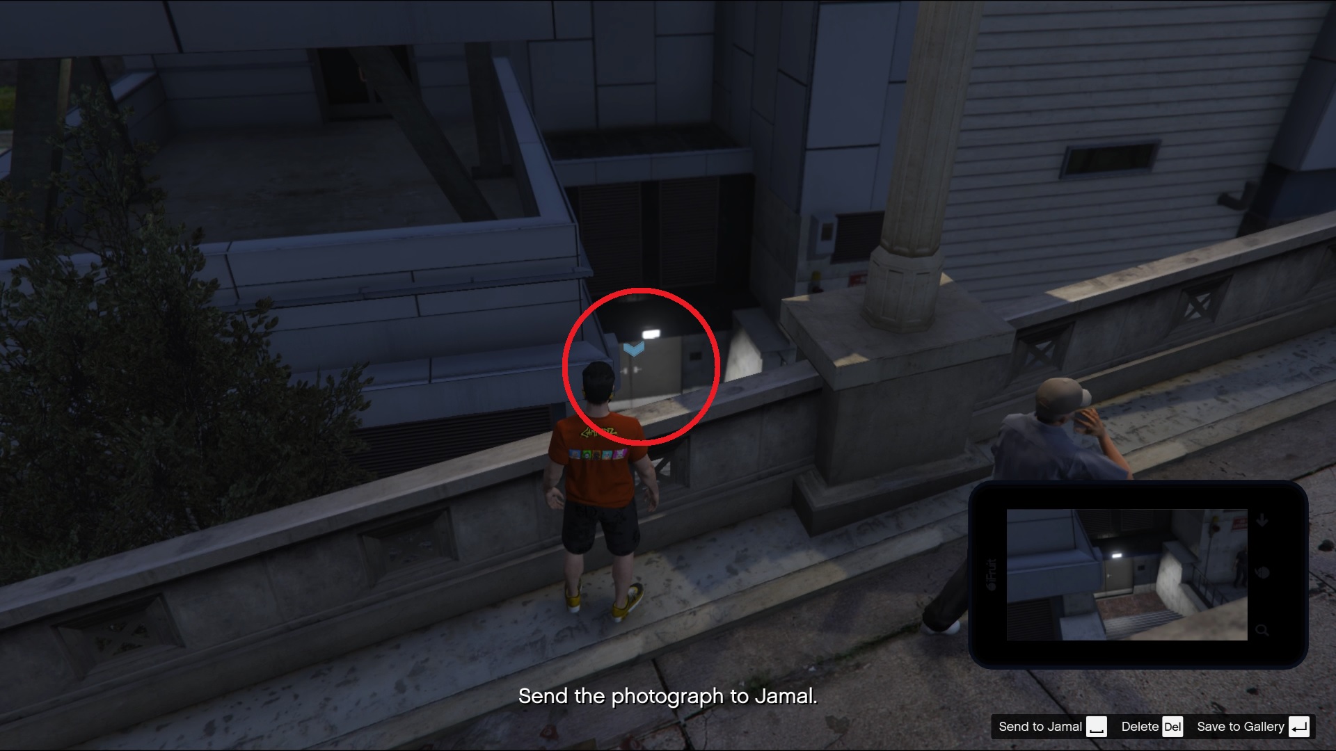 Take a picture of the rear exit from the bridge and send it to Jamal.