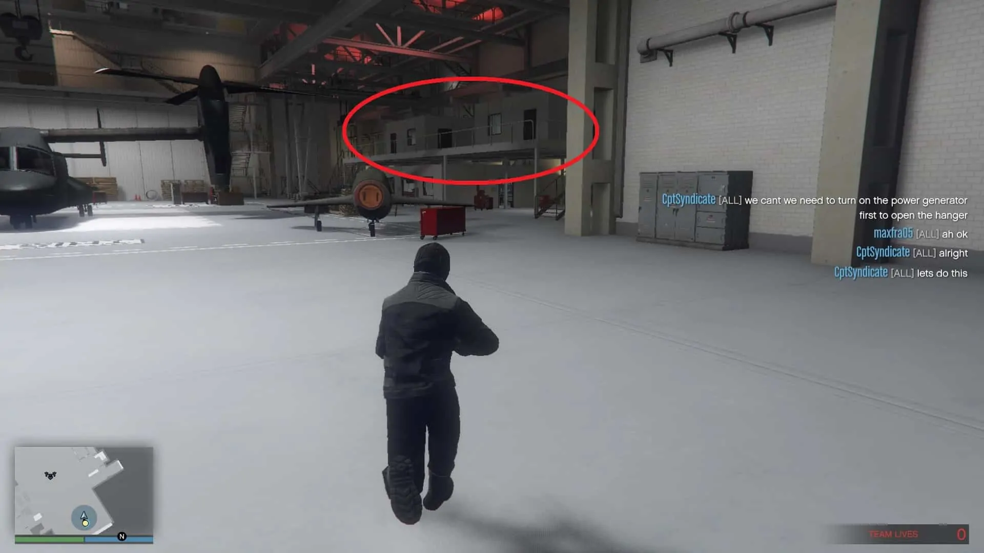 Small offices on the right side where you have to run to