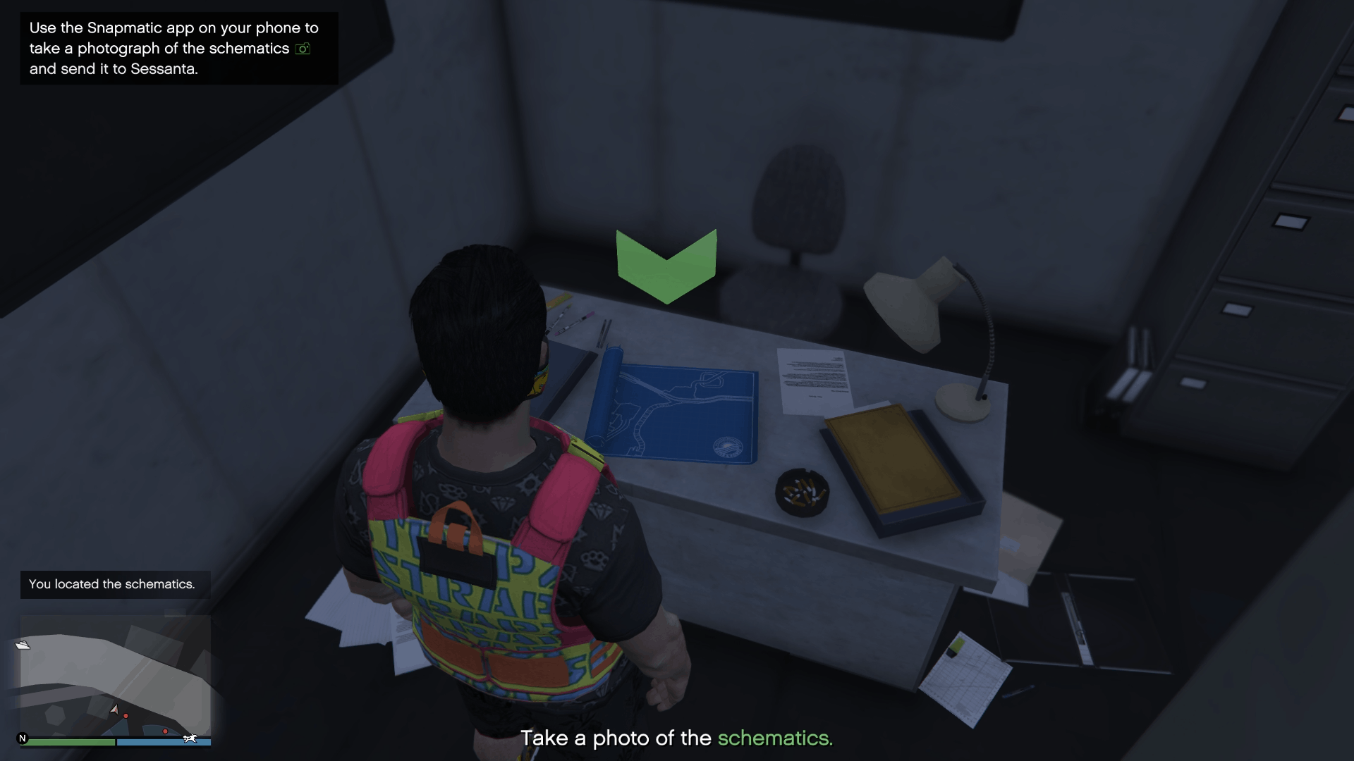 The blue schematics found inside the office