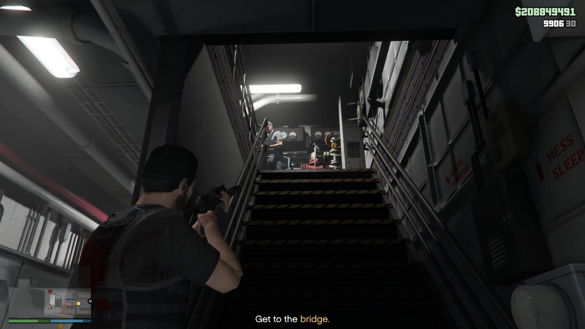 Once out, go upstairs using the stairs at the end.