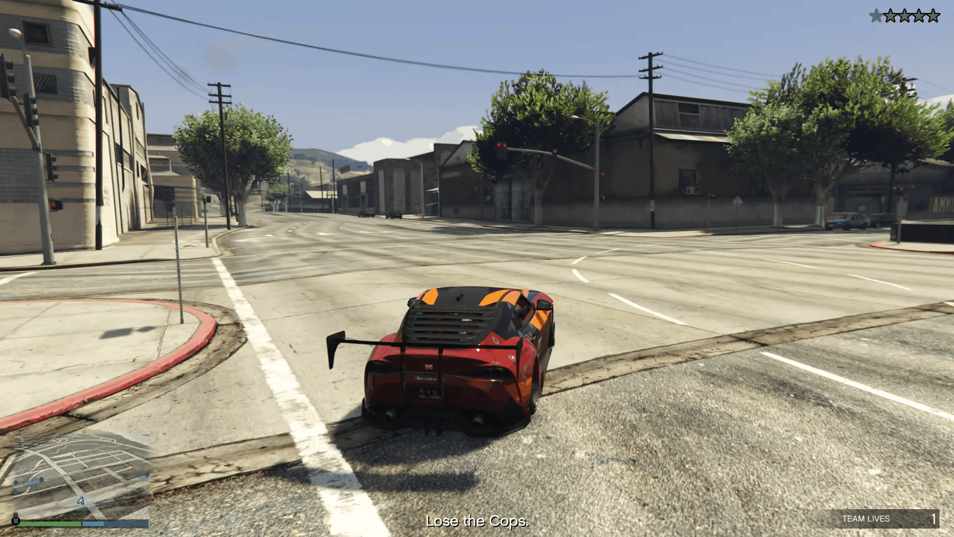 In the city near the drop-off point trying to lose the cops