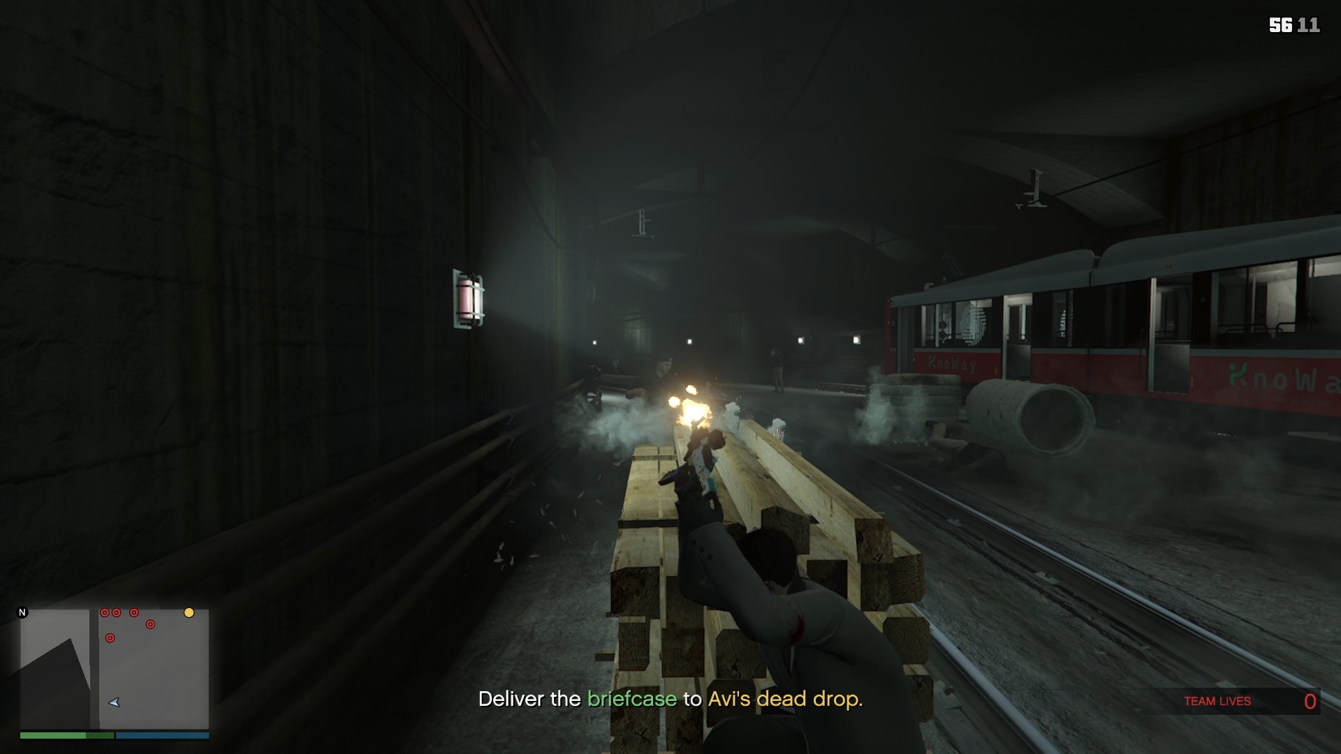 Fending against the ambushing mercenaries after collecting the briefcase.