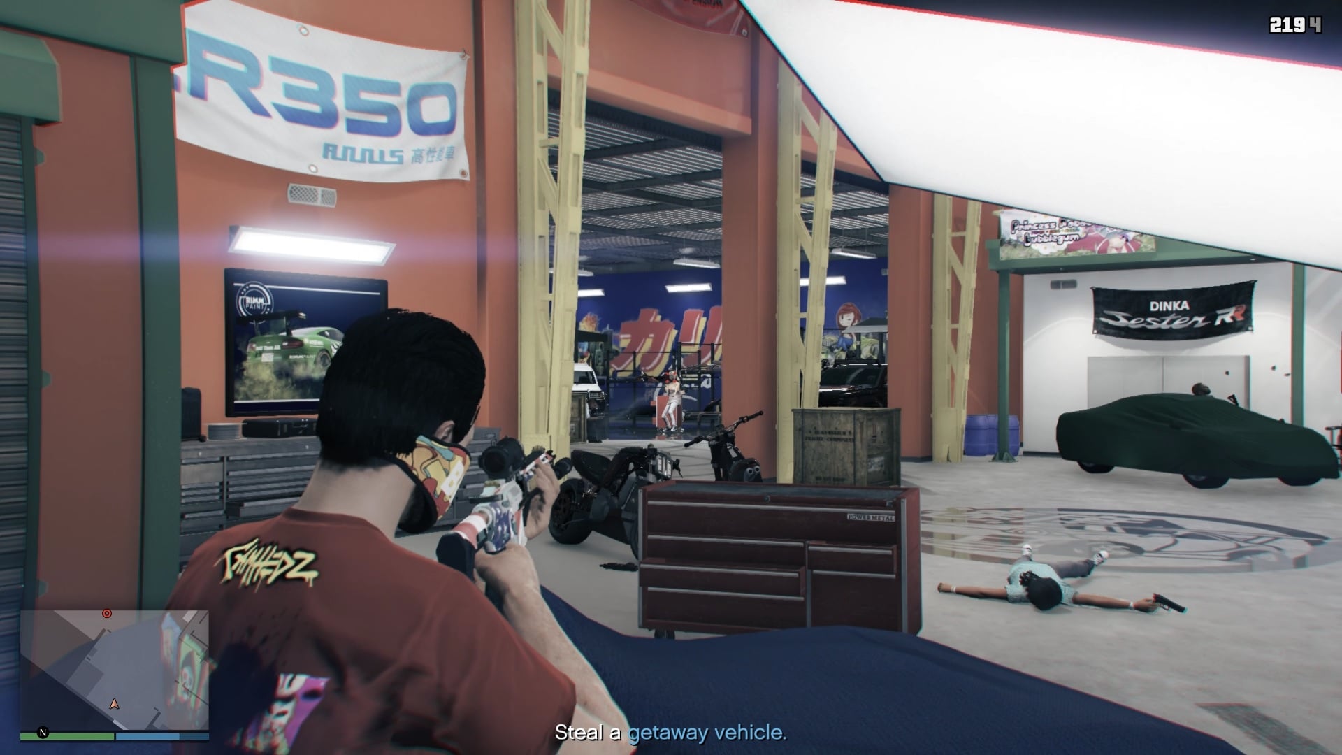 Eliminating all the gang members inside the garage.