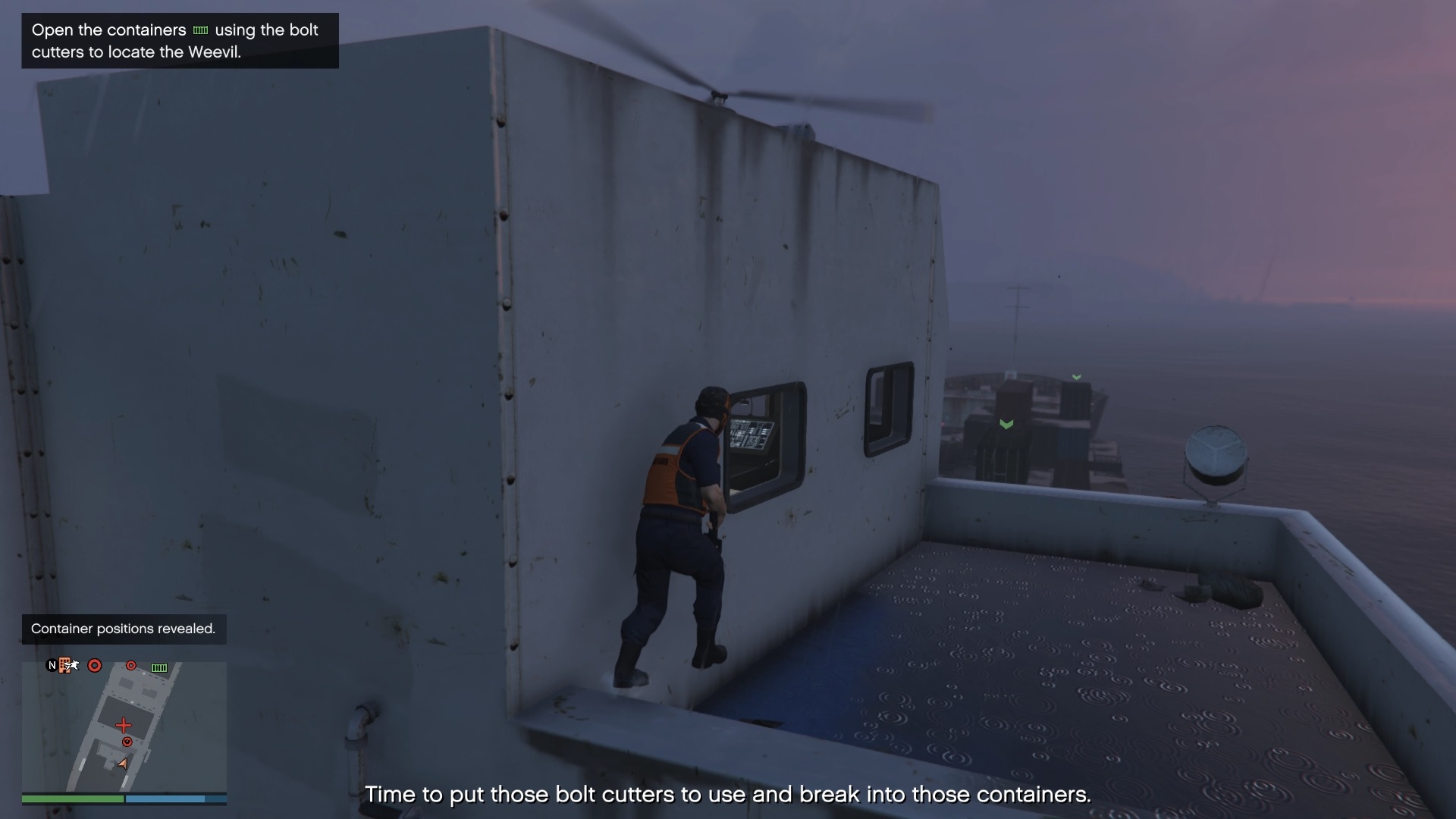 Climbing up on the right side of the bridge.