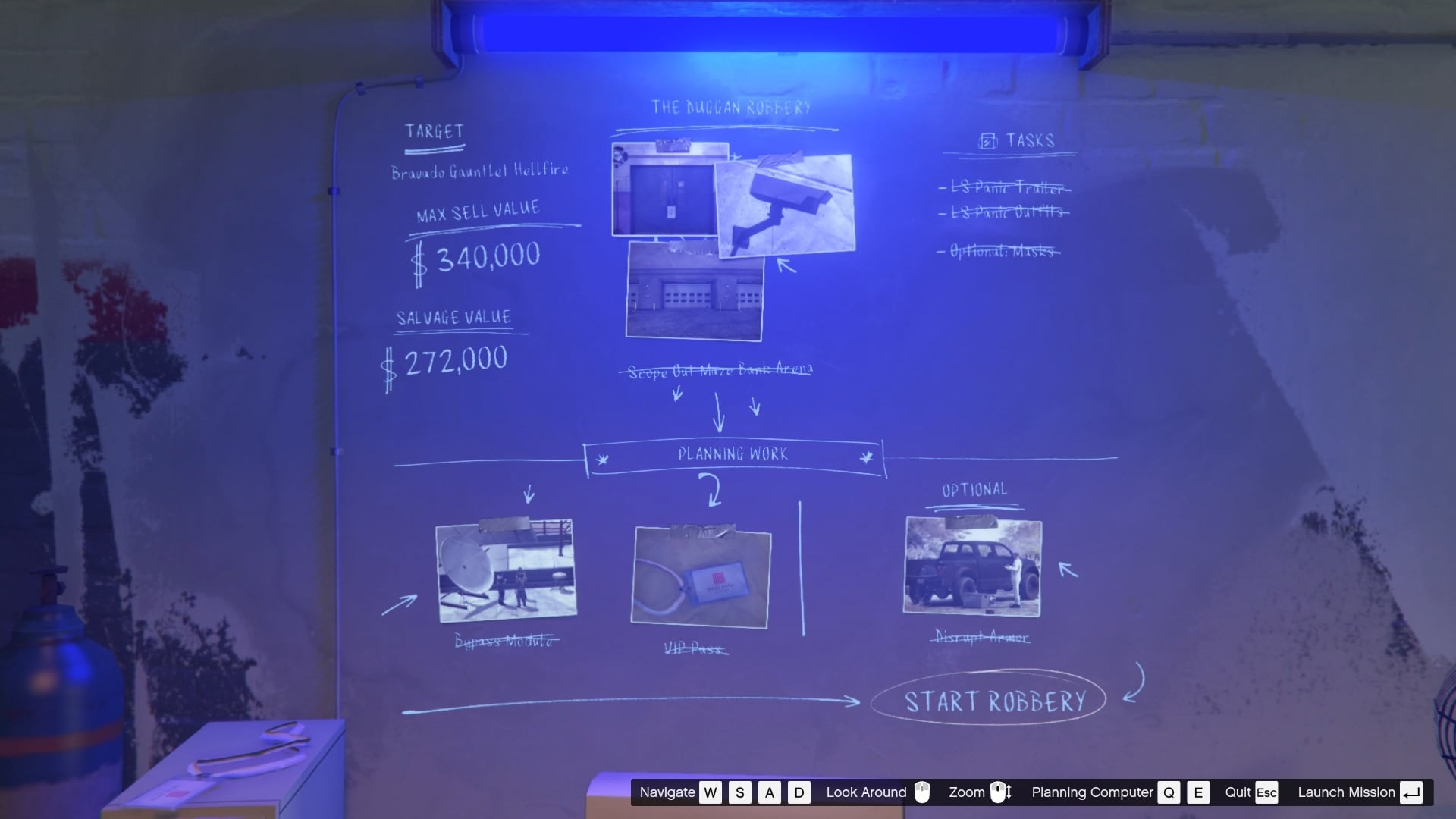 You can start the robbery from the Salvage Yard planning screen.