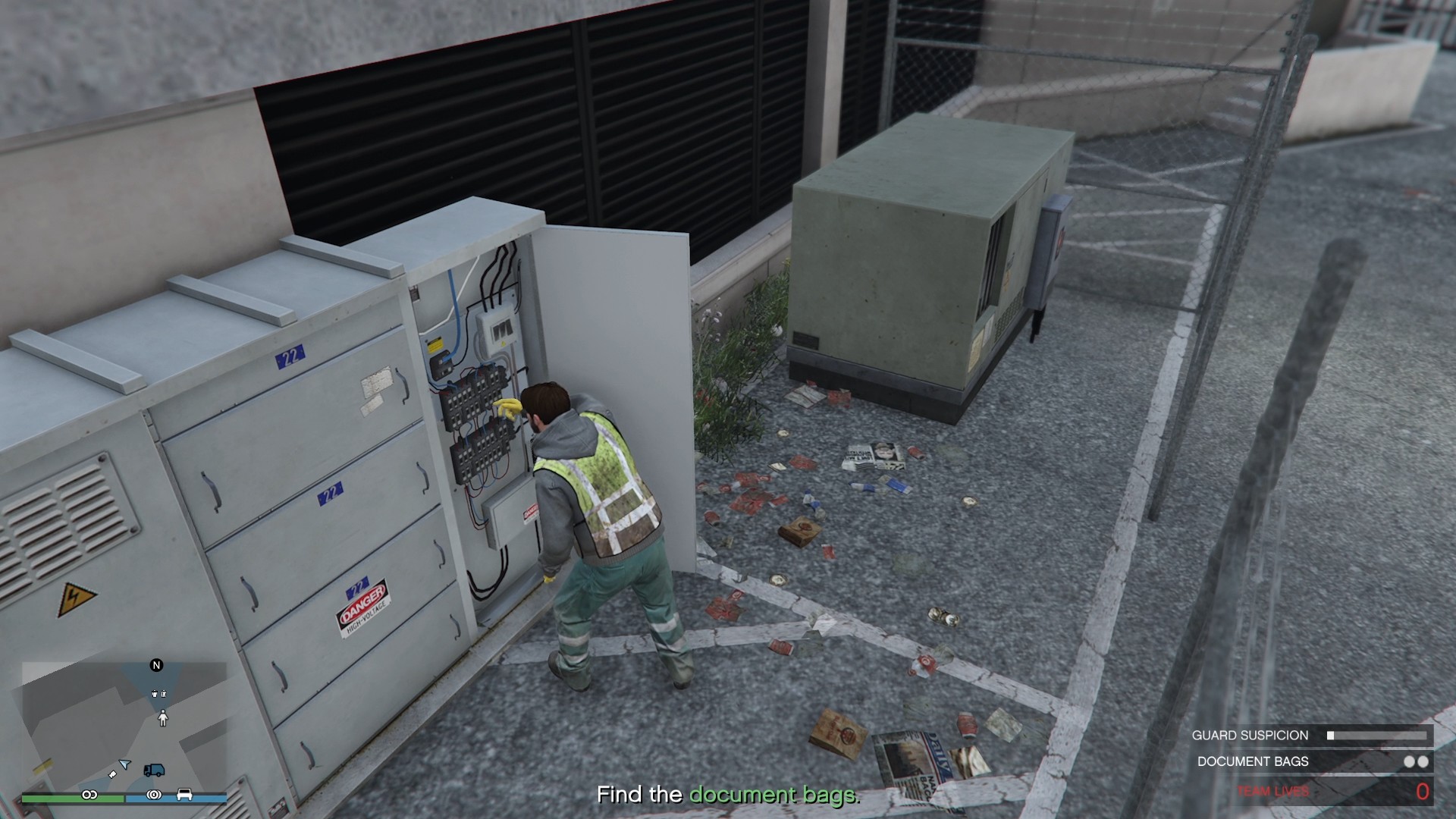 Disabling the fuse box will turn off the security camera overlooking the document bags.