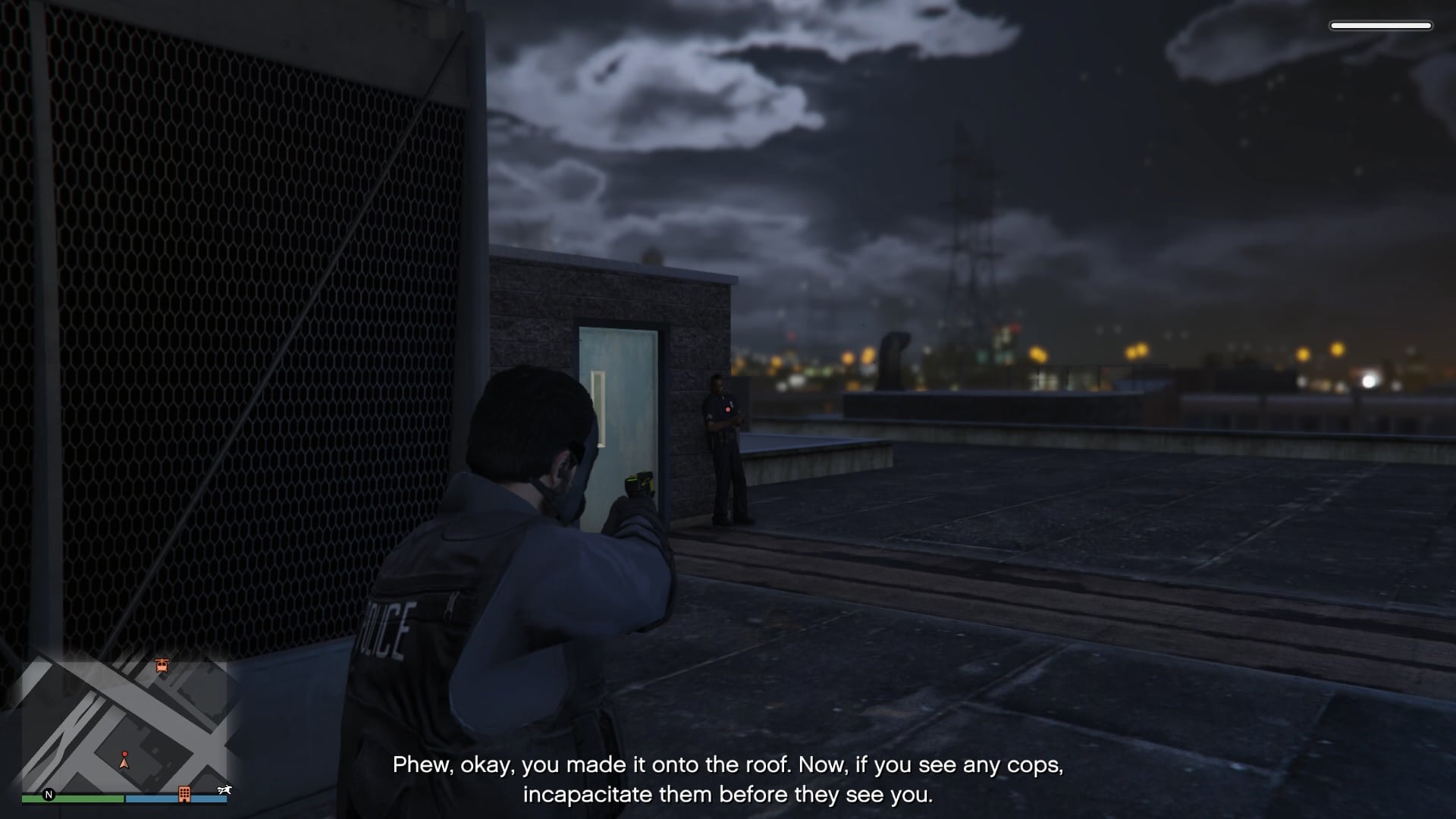 Remember, do not use lethal weapons, or the bonus challenge to complete the mission without killing any cops will be void.