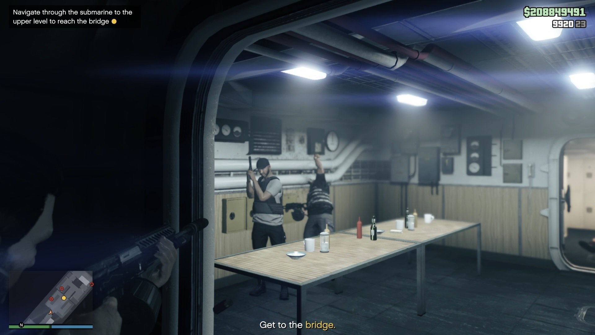 Guards on your left inside the mess hall.