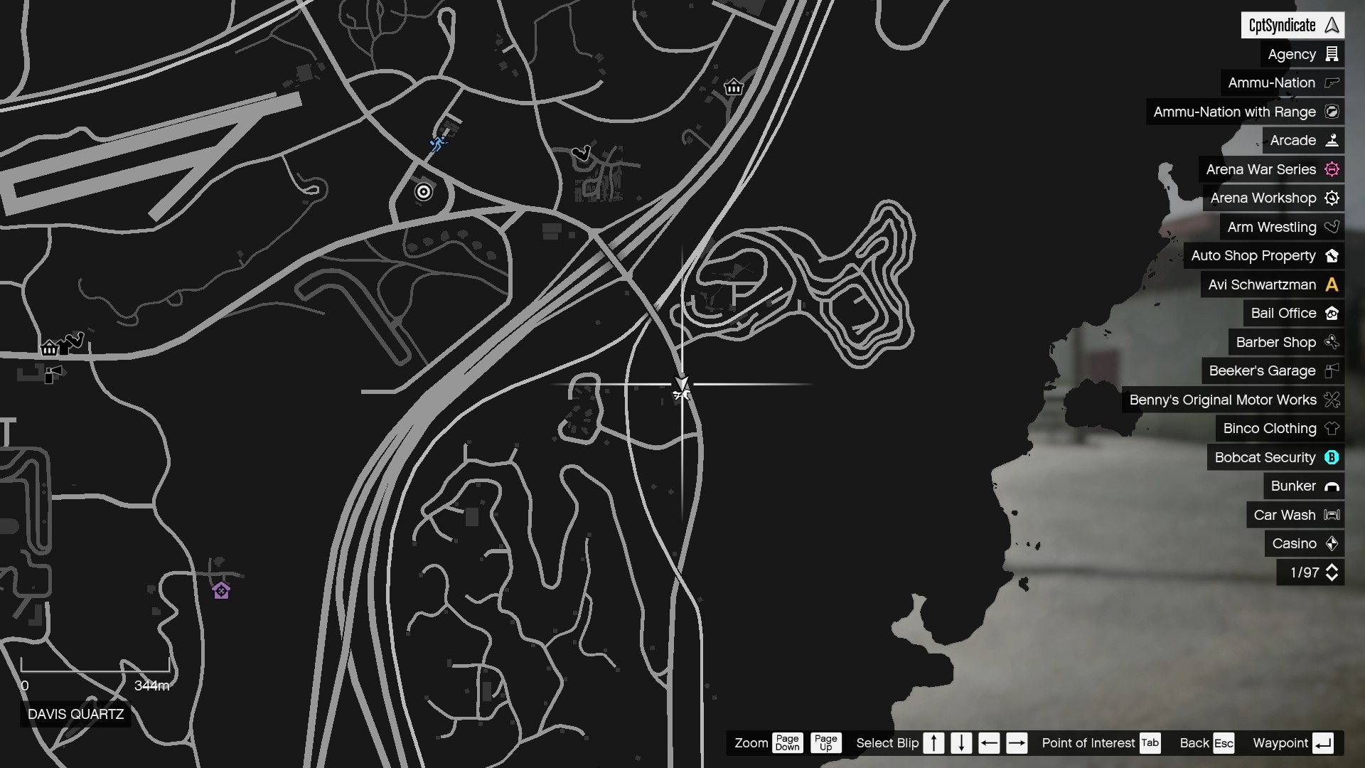 The map shows the location of the lucky clover in Davis Quartz