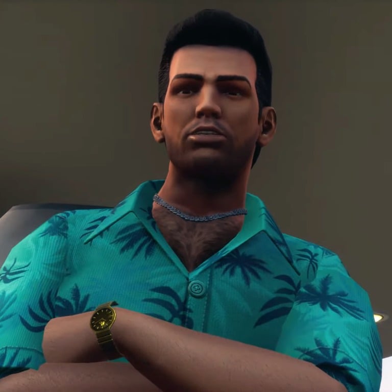 Tommy Vercetti during a cutscene in the Definitive Edition of GTA: Vice City.