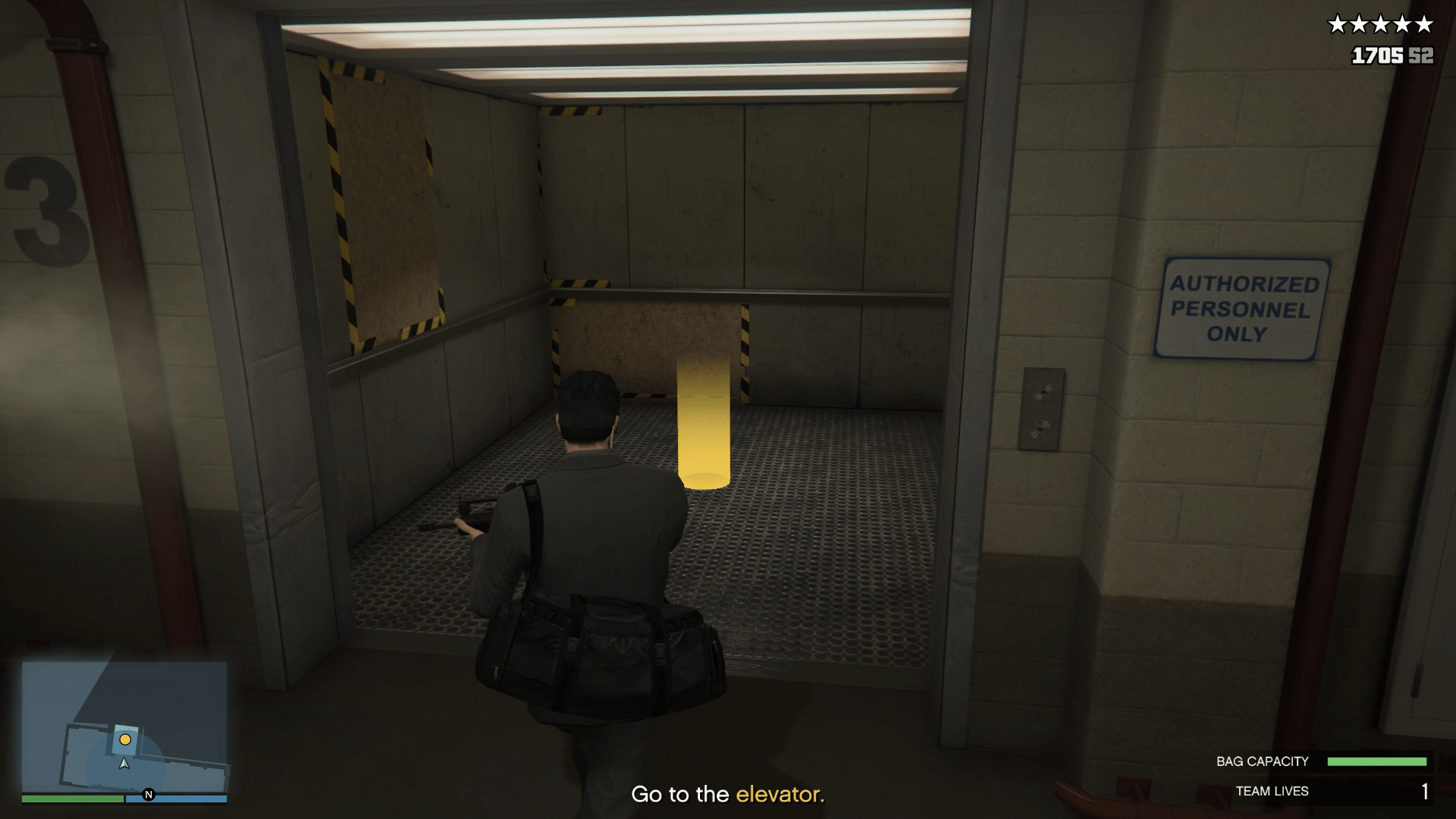 Entering the elevator to go back up to the surface