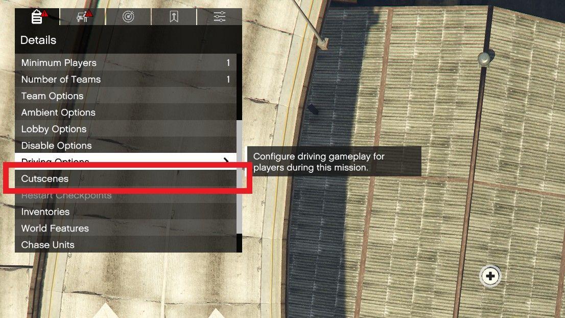Cutscene option is also found under Details tab, which is the first tab.