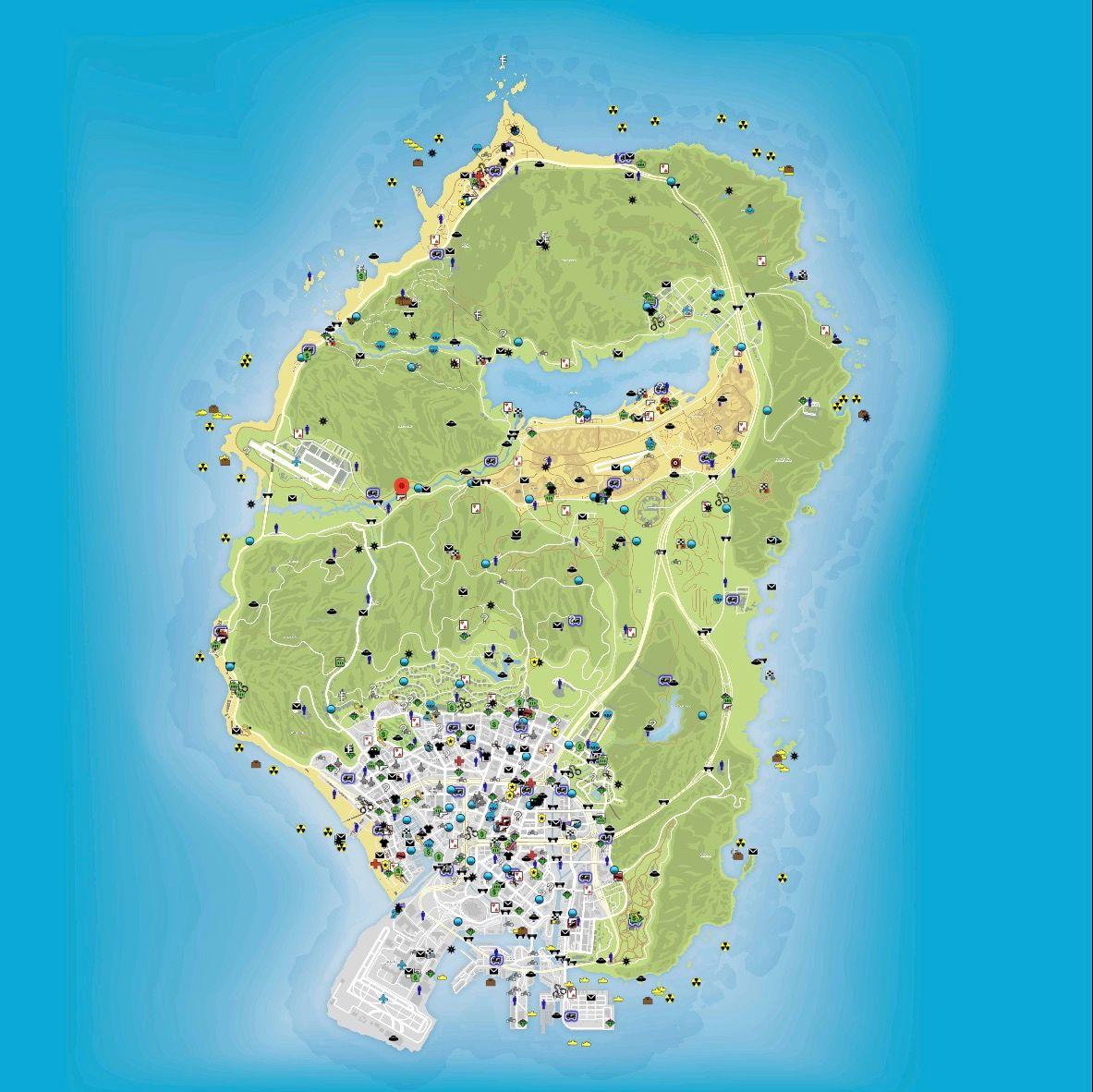 Full map of GTA 5 covering both Los Santos and Blaine County.