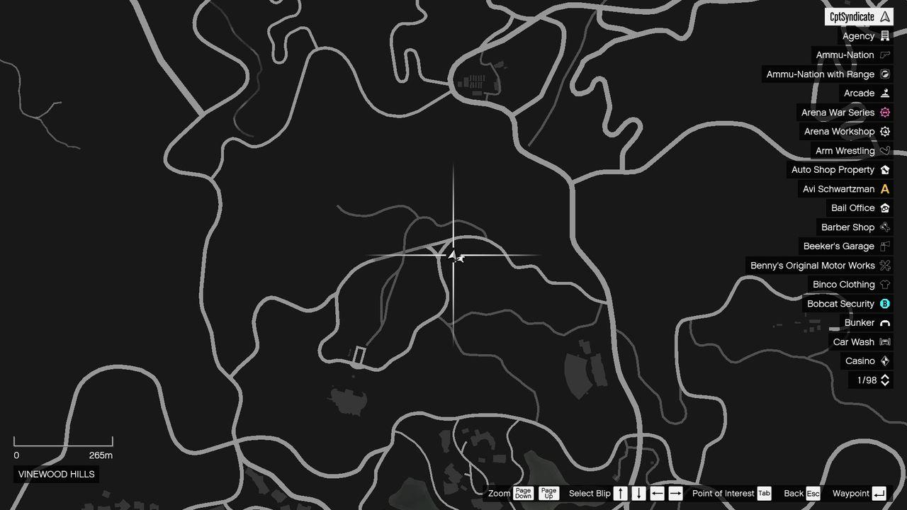 The map shows the location of the golden clover found hanging from a tree in Vinewood Hills.