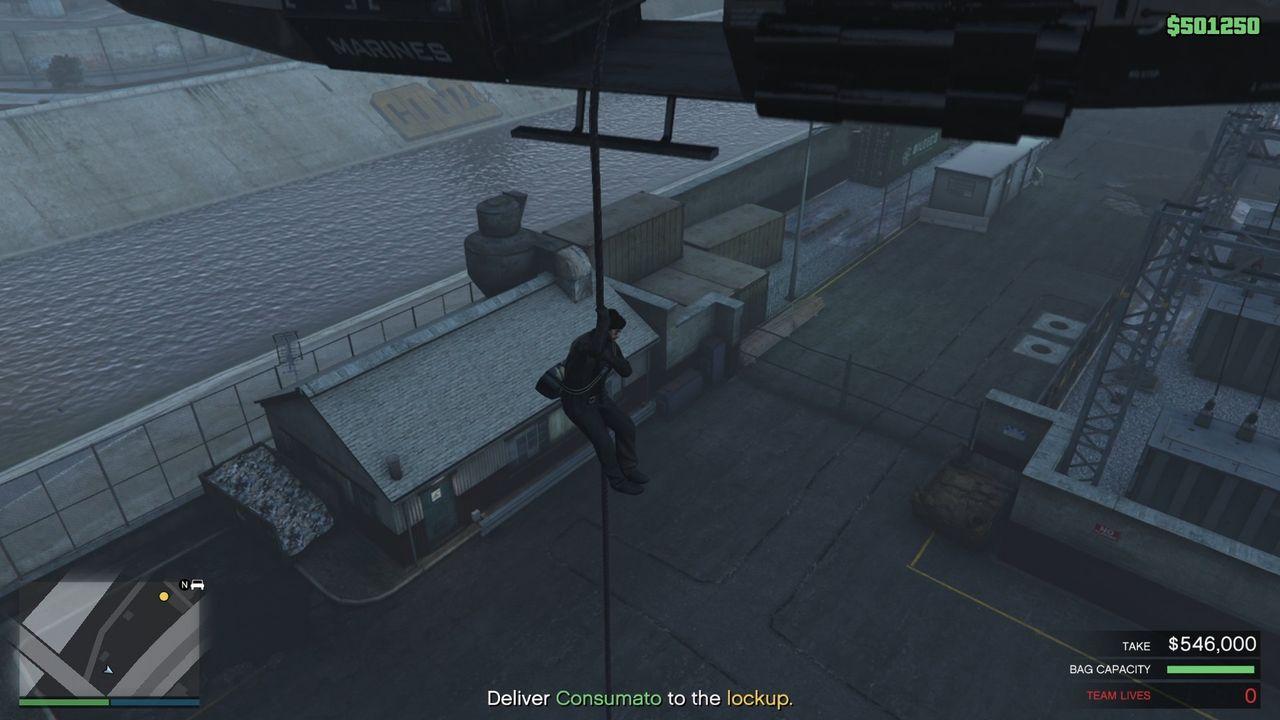 Getting off the Annihilator at the drop-off point.