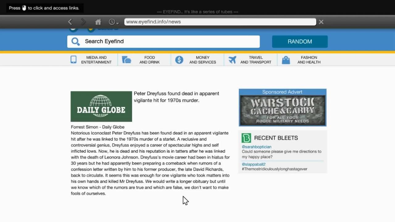 Daily Globe News article after you kill Peter Dreyfuss