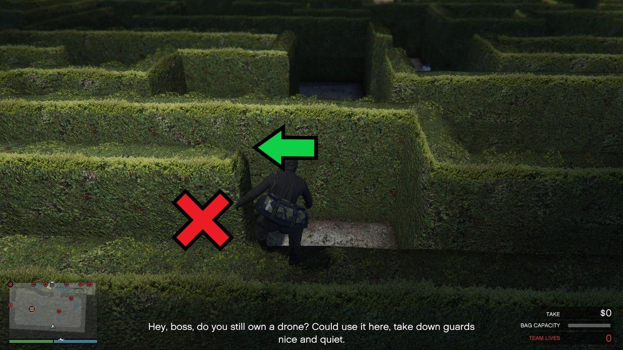 Go through the second left indicated by a green arrow.