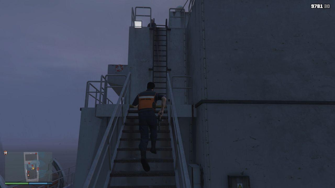 Ladder leading up to the bridge.