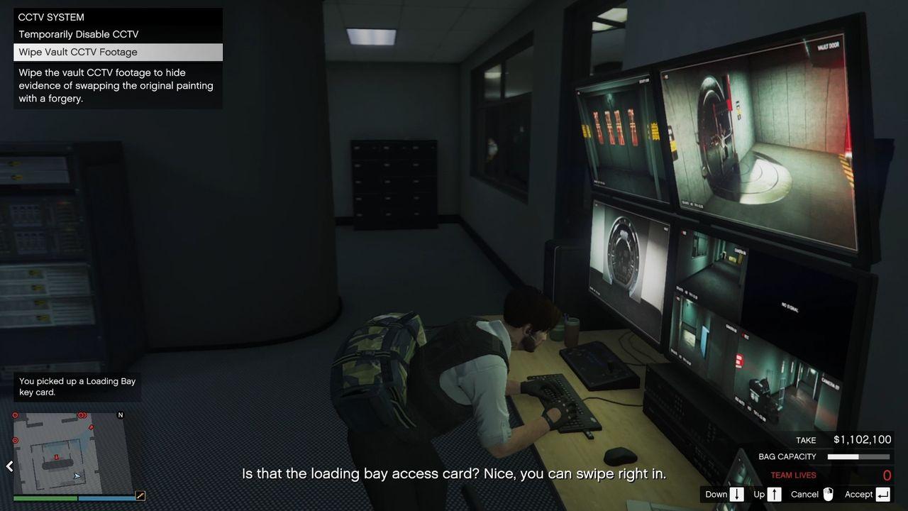 Wiping the CCTV footage and disabling the cameras.