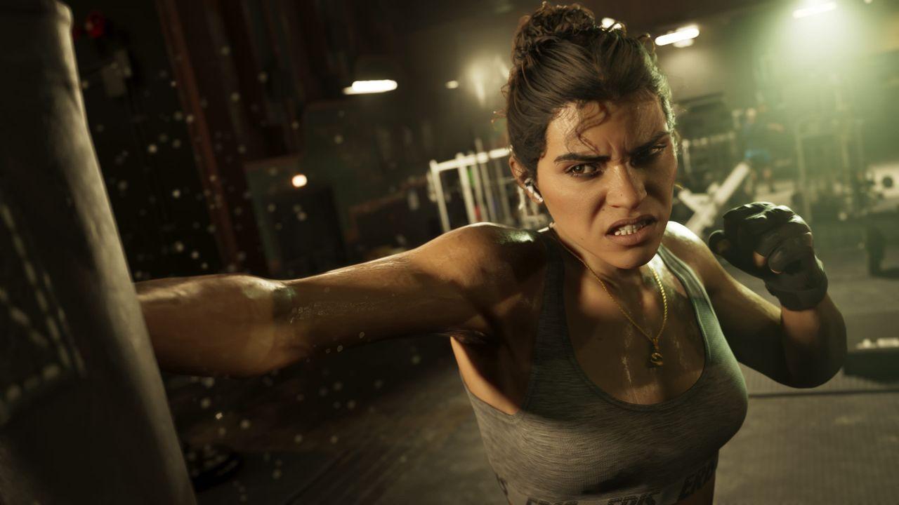 Lucia Caminos boxing in a gym.