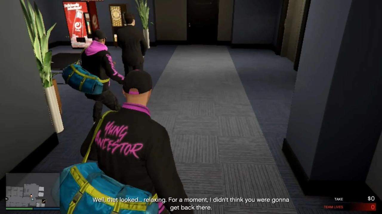 Silently taking out the guard after passing through the double doors