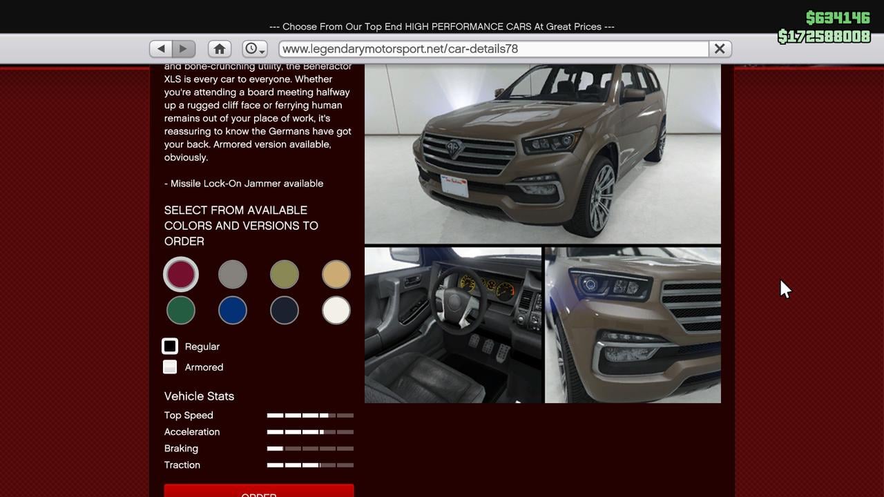 Benefactor XLS in the in-game store.