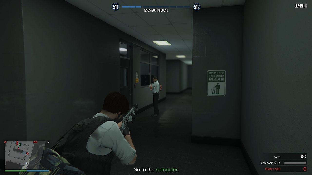 The guard looking at the keypad.